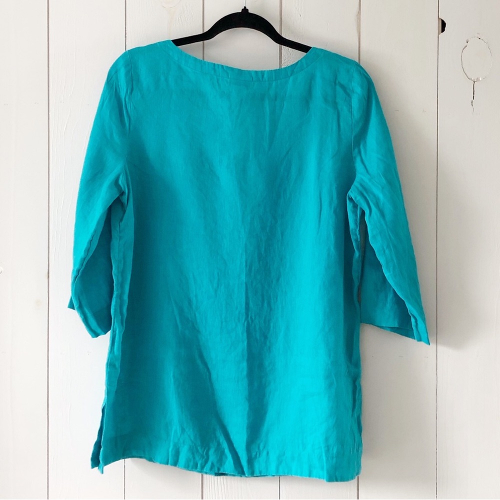 J. Jill 100% Linen Turquoise Tunic Top Size Small - Picture 4 of 8